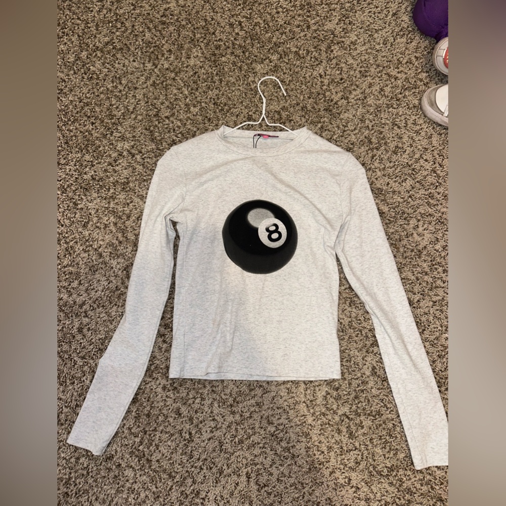 Gray Long Sleeve Shirt with 8 Ball Design